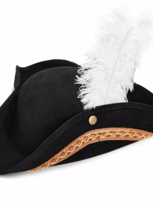Adult Black Tricorn Hat Pirate Costume with Feather