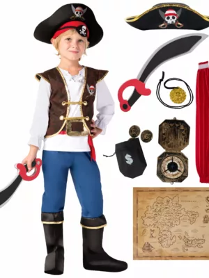 Boys' Deluxe Blue Pirate Costume Set - 6-Piece Outfit